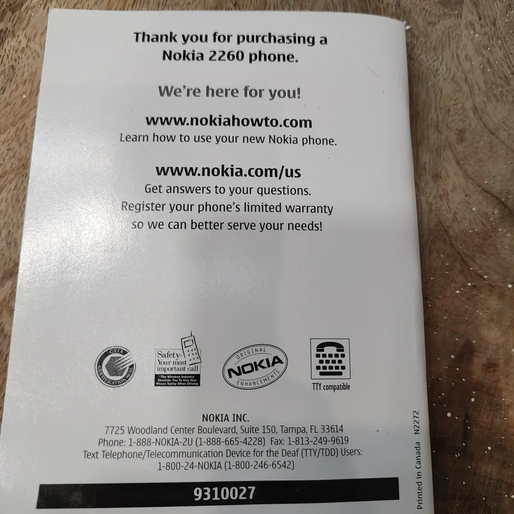 Genuine Original OEM Manual User's‎ Guide Nokia Cell Phone 2260 English 2003